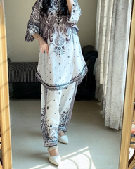 Front And Back Digital Printed Frock With Printed Flapper 2Pcs