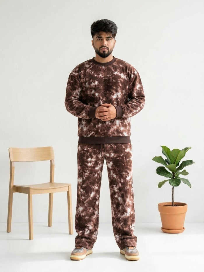 Men's Acid Wash Printed Tracksuit - Cotton Fleece Winter Co-Ord Set