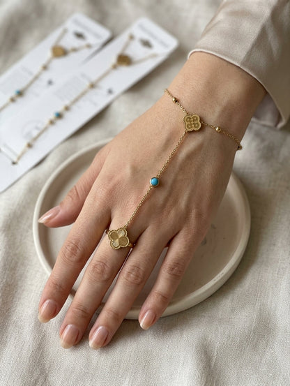Elegant Gold-Tone Hand Chain Bracelet with Ring Chain