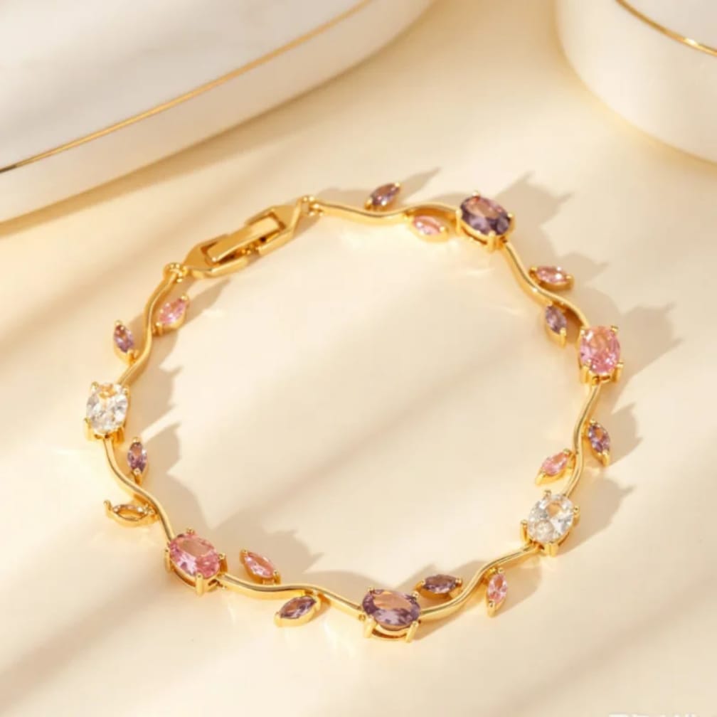 Elegant  Tulip Pink Crystal Bracelet