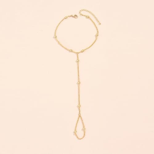 Elegant Gold-Tone Hand Chain Bracelet with Ring Chain