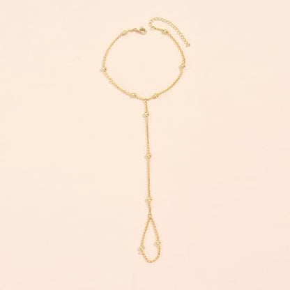 Elegant Gold-Tone Hand Chain Bracelet with Ring Chain