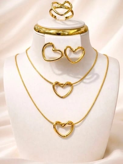Open Heart Stainless Steel Necklace, Bracelet & Earrings Set