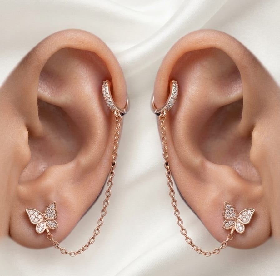 Elegant Butterfly Chain Ear Cuff Earrings