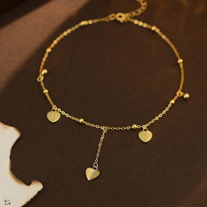 Golden Triple Heart Charm Anklet
