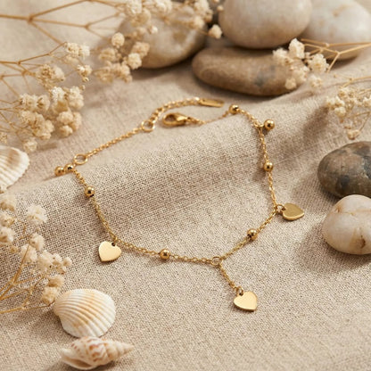 Golden Triple Heart Charm Anklet