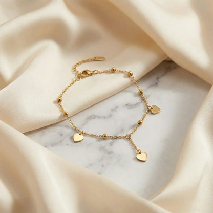 Golden Triple Heart Charm Anklet