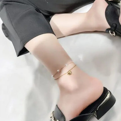 Golden Pearl Heart Charm Anklet stainless steel