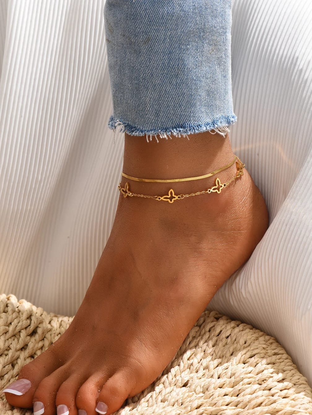 Stainless Steel  Butterfly Multi-Layer Anklet
