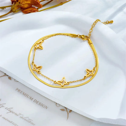 Stainless Steel  Butterfly Multi-Layer Anklet