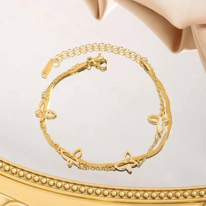 Stainless Steel  Butterfly Multi-Layer Anklet