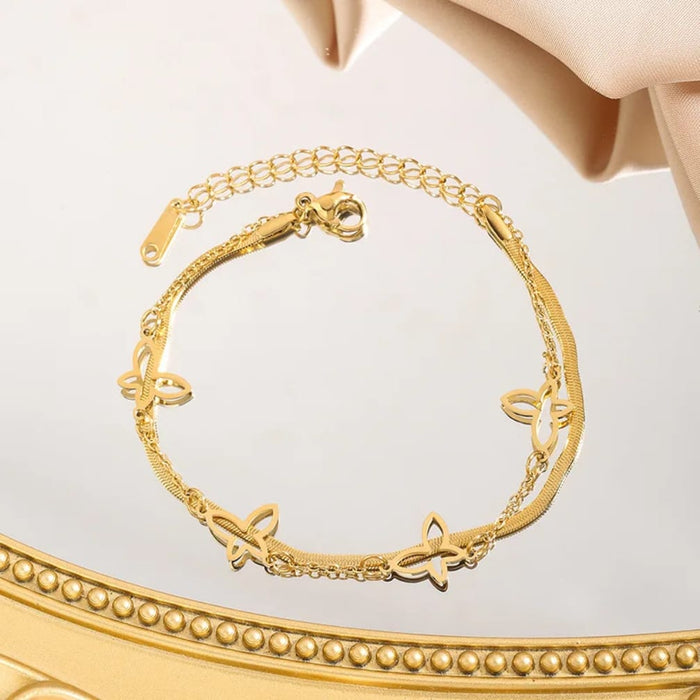 Stainless Steel  Butterfly Multi-Layer Anklet