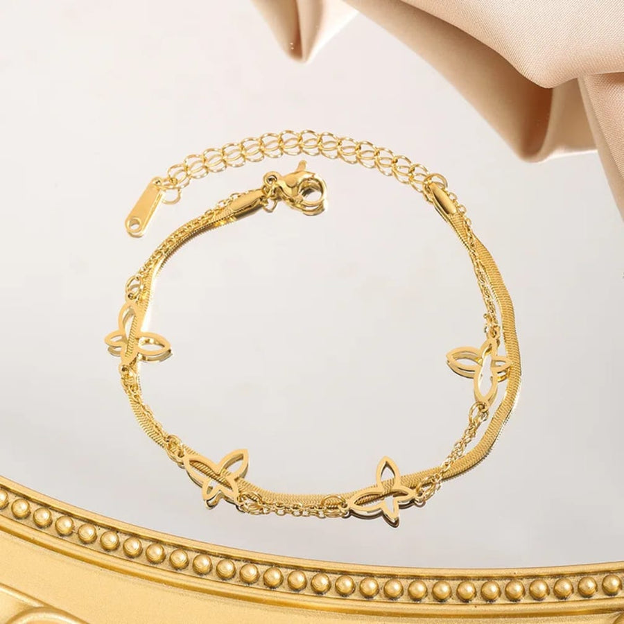 Stainless Steel  Butterfly Multi-Layer Anklet
