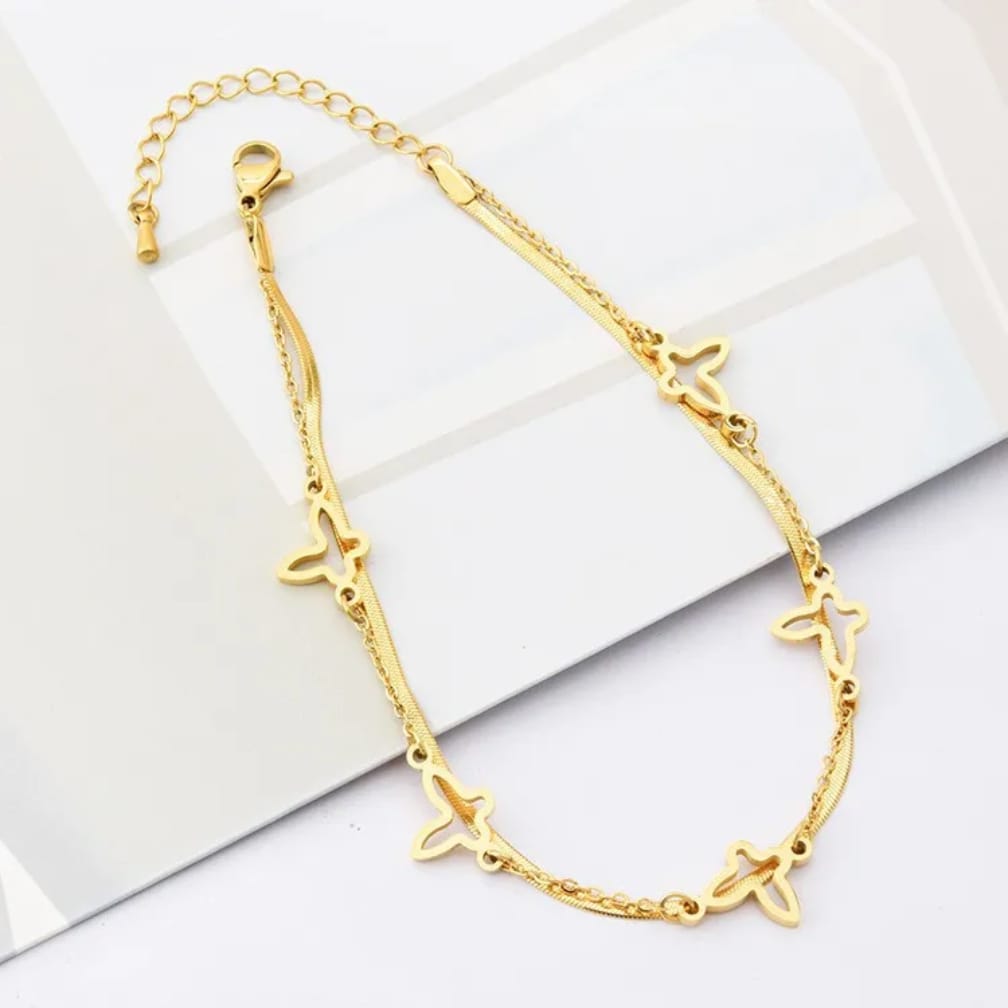 Stainless Steel  Butterfly Multi-Layer Anklet