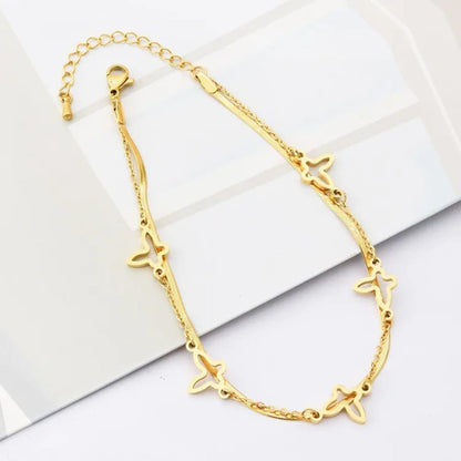 Stainless Steel  Butterfly Multi-Layer Anklet