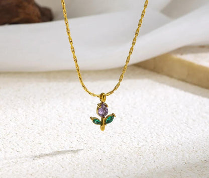Elegant Tulip Crystal Pendant Necklace