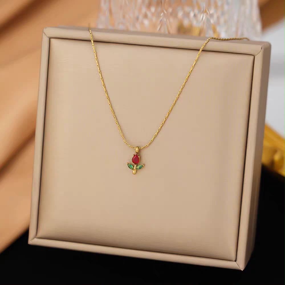 Elegant Tulip Crystal Pendant Necklace