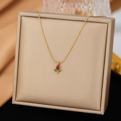 Elegant Tulip Crystal Pendant Necklace