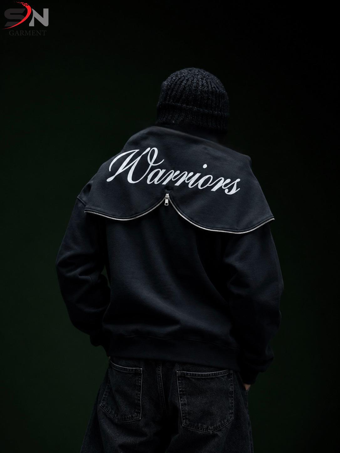 Warrior Printed Back Wings Style Zipper Hoodie