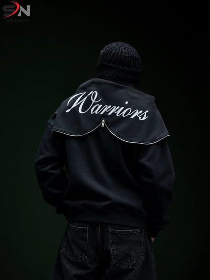 Warrior Printed Back Wings Style Zipper Hoodie